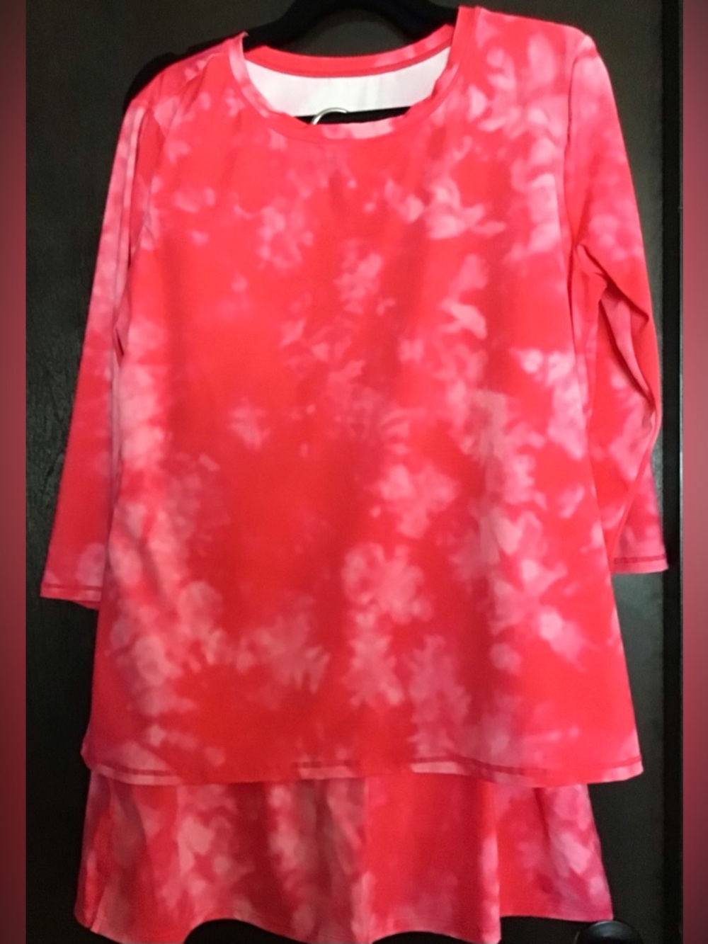 Denim&Co Pink Tie-Dye Rash Guard Shirt and Swim Skirt